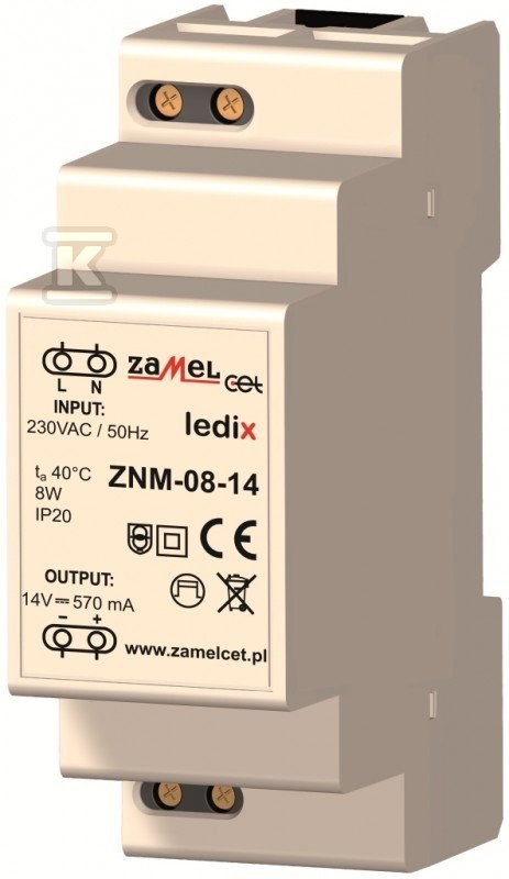 Zasilacz LED modułowy 14V DC 8W, typ: - LDX10000017