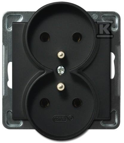 Double socket with earthing, black - GP-2RRZ/M/33