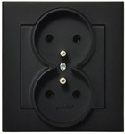 Double socket with earthing, black metallic SONATA