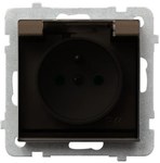 Splashproof socket with ground IP-44 with shutters, SONATA chocolate metal