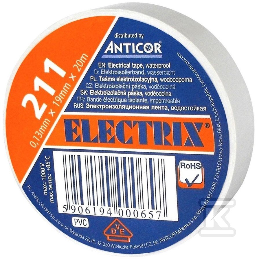 Páska ELECTRIX 211, bílá 19 mm x 20 m - PE-2112005-0019020