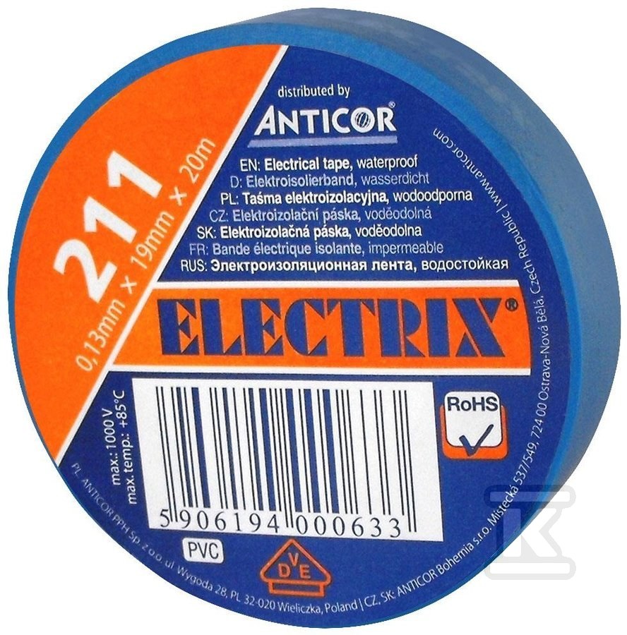 Páska ELECTRIX 211, modrá 19 mm x 20 m - PE-2112003-0019020