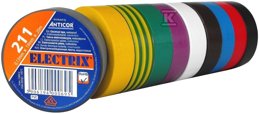 Tape ELECTRIX 211 19 mm 20 m - rainbow - PE-21120T0-0019020