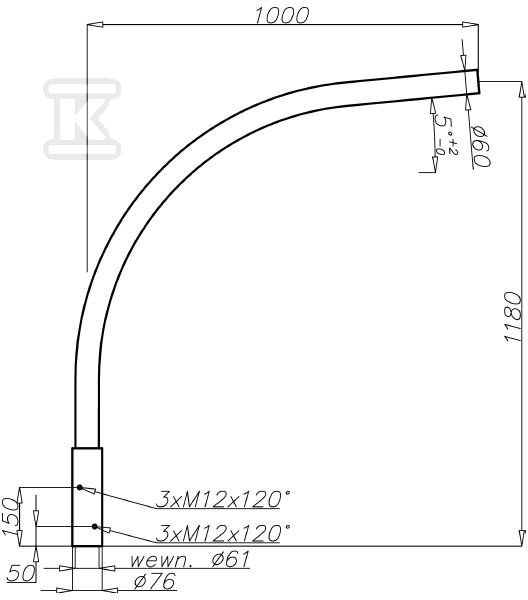 Wysięgnik aluminiowy WR-14/1 anodowany - 472141/C45