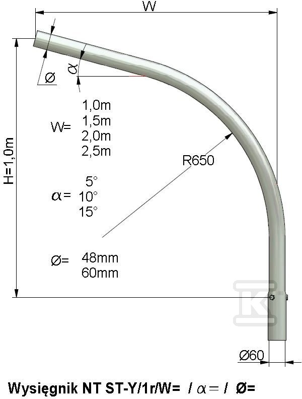 Wysięgnik NT ST-Y 1 ram. 2,5 m, 15st, - 3.01.003.99100.21151