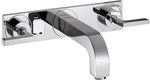 Bateria umywalkowa ścienna Hansgrohe Axor Citterio trzyotworowa podtynkowa z uchwytami jednoramiennymi, z płytką, wylewki 226 mm, DN15 chrom 39148000