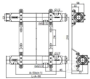 BASE Inox manifold K1-2 G1"-G1/2" - 6085000