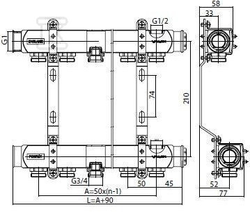 BASE Inox manifold K2-3 G1"-G3/4" - 6085160