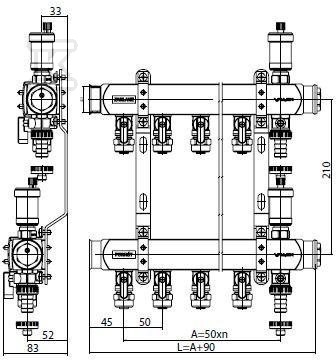 MINI BASE Inox manifold K2-2 G1"-G1/2" - 6084000