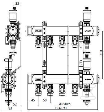 MINI BASE Inox K2-3 elosztó G1"-G1/2" - 6084010