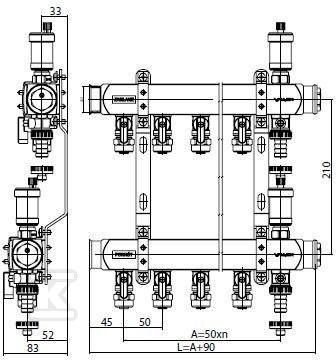 MINI BASE Inox K2-10 elosztó G1"-G1/2" - 6084080