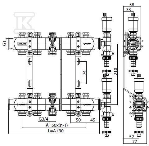 BASE Inox manifold K3-4 G1"-G3/4" - 6085320