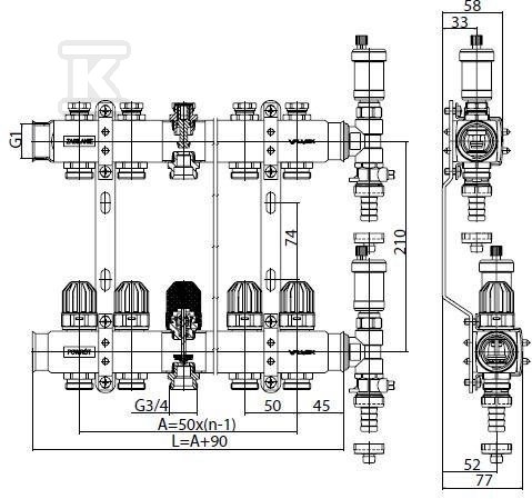 BASE Inox manifold K4-2 G1"-G3/4" - 6085450