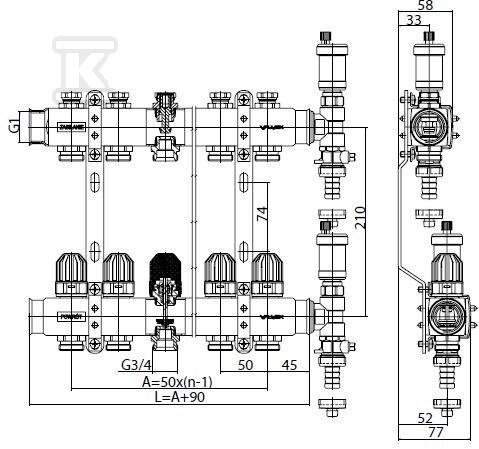 Колектор BASE Inox K4-6 G1"-G3/4" - 6085490