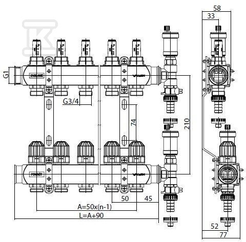 BASE Inox manifold K5-2 G1"-G3/4" - 6085600