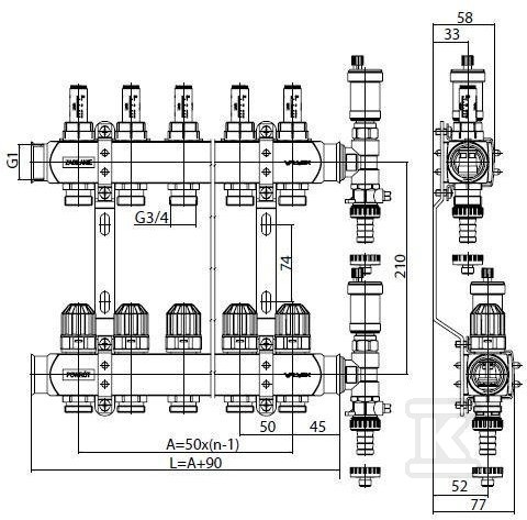 BASE Inox manifold K5-3 G1"-G3/4" - 6085610