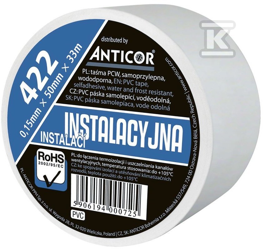 Tape 422 installation PVC gray 30mm x - PI-4223309-0030033