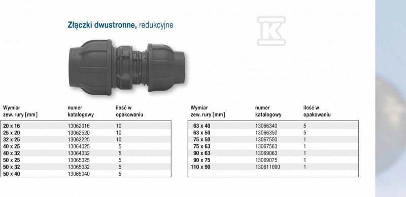 PP kompressziós idom 50x25 PN16, PE - 13065025