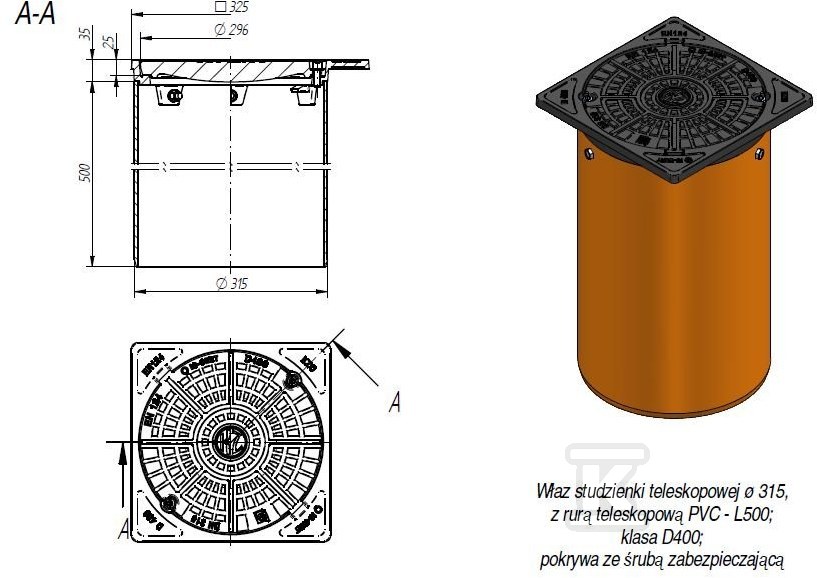 Cast iron manhole with a telescopic - W0600-1320-0101-000