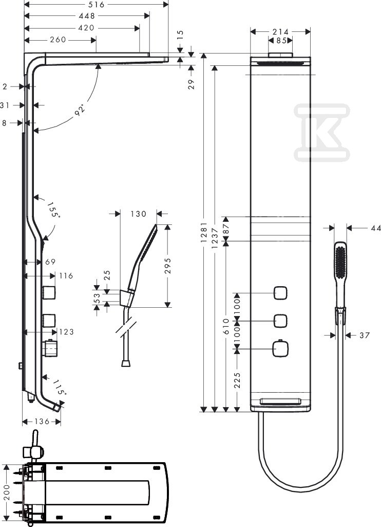 Raindance Panel prysznicowy Lift 180 - 27008400