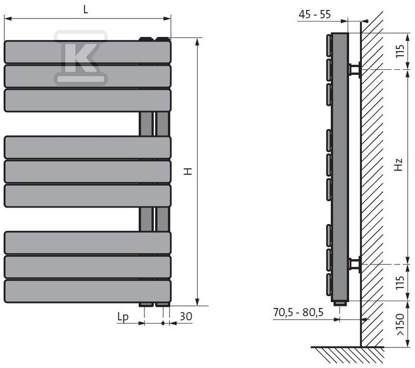 Grzejnik łazienkowy PURMO Elato H=1130 - F8MA011304500D40