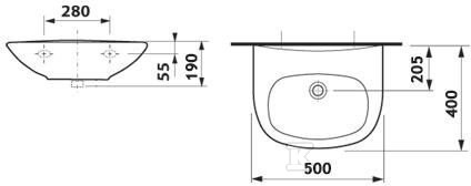 Lavoar Madalena 50 cm fara orificiu - A327593000