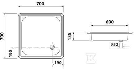 Cadita de dus otel ROCA 70x70x14 fi52 - DC0713200M