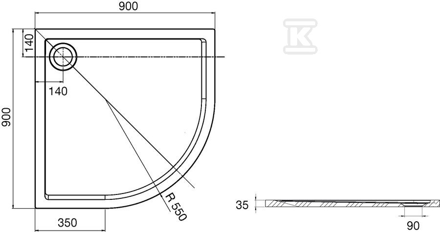 Sprchová vanička ROCA AERON 1/4 kola - A276280100