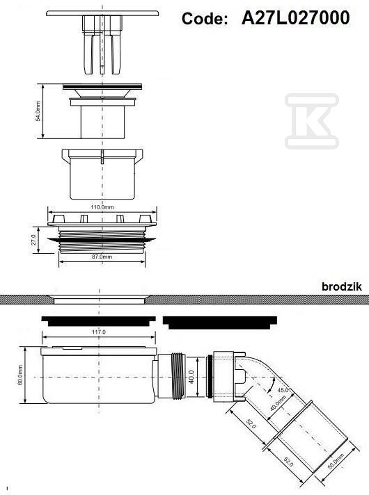 Standard flat shower drain - A27L027000