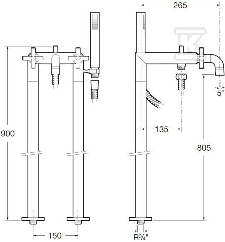 LOFT Vertical bath-shower with a hand - A5A2743C00