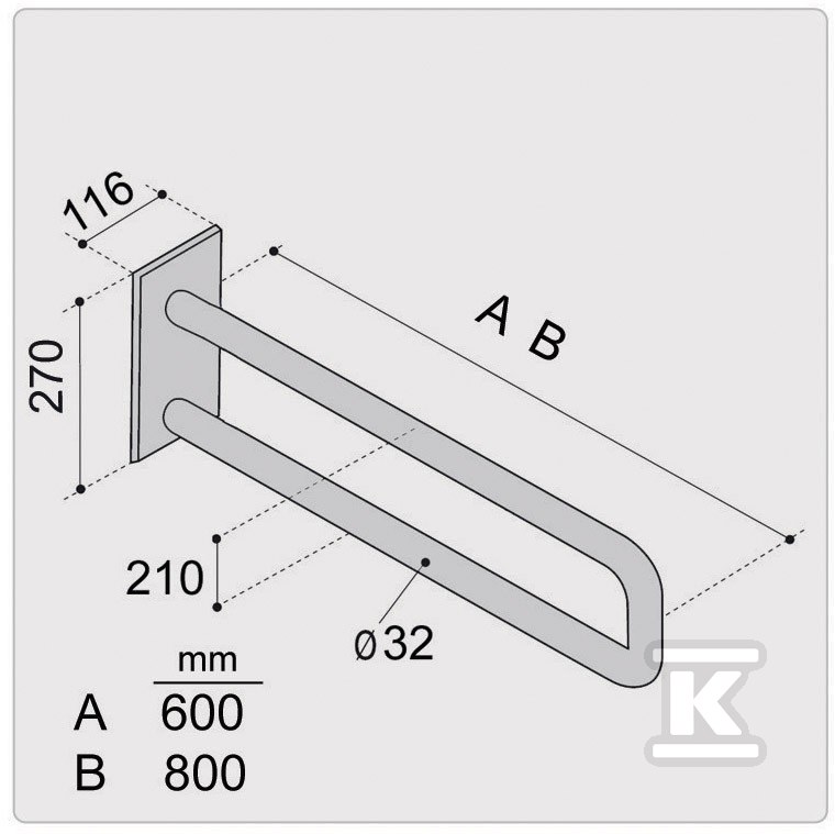 Poręcz stała Ergoplus 60 cm ze stali - RN 21S 60