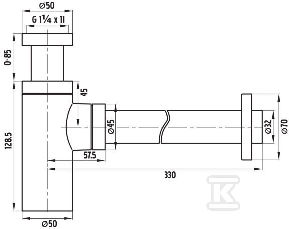 Palack félszifon Design G 1,1/4"x32 mm - HAN629