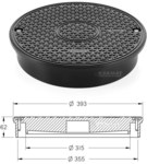 Capac din polipropilenă, clasa A15 (1,5t) DN 315mm, rotund, pentru țeavă ondulată ascendentă 315(355)mm, rezistență 7,5 tone, protecție UV