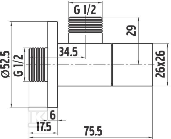 Zawór kątowy Quadro podłączeniowy G1 / - Z294