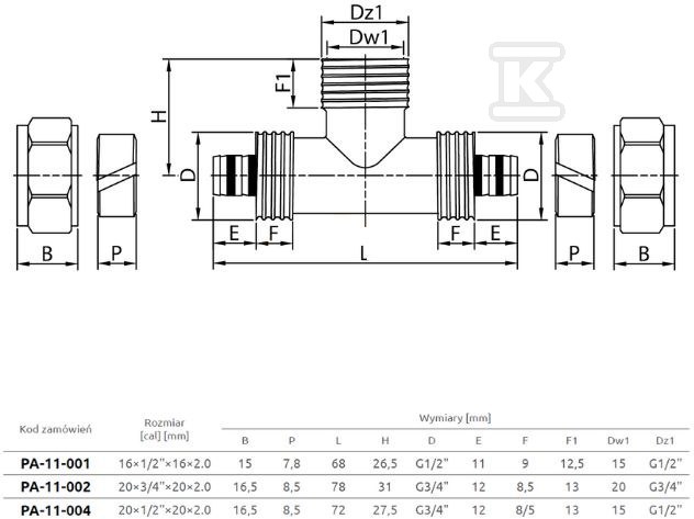 Nickel plated Tee for multilayer pipes - PA-11-001-O