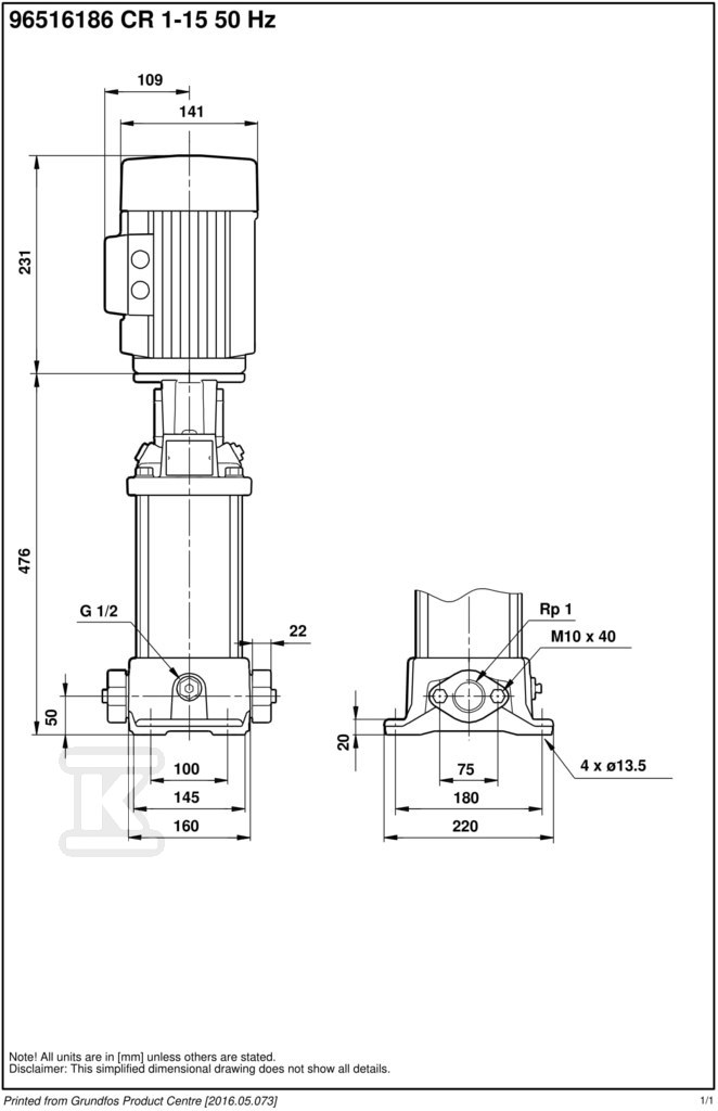 Vertical multistage centrifugal pump CR - 96516186