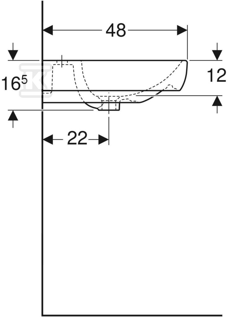 Smyle umyvadlo, B55 cm, V16,5 cm, T48 - 500.227.01.8