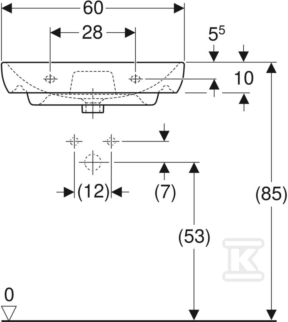 Lavoar Smyle, L60 cm, H16,5 cm, T48 cm, - 500.228.01.1