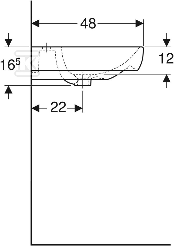 Lavoar Smyle, L60 cm, H16,5 cm, T48 cm, - 500.228.01.1