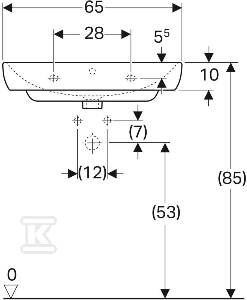 Smyle washbasin, W65 cm, H17 cm, T48 - 500.230.01.1