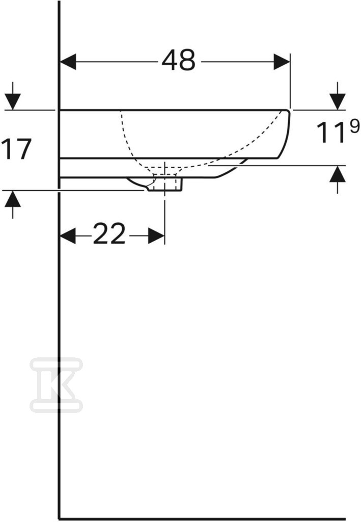 Smyle washbasin, W70 cm, H17 cm, T48 - 500.248.01.1