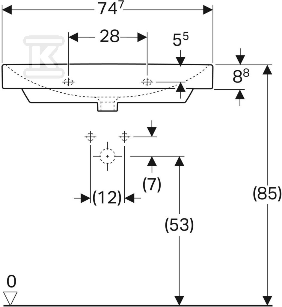 Smyle Quadratisches Waschbecken B75 cm, - 500.249.01.1