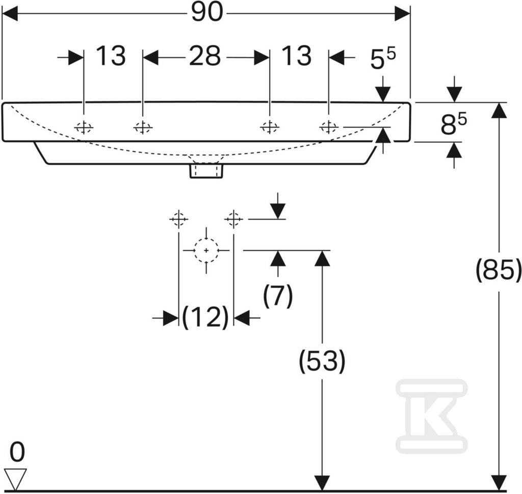 Smyle Square washbasin B90 cm, H16.5 - 500.250.01.1