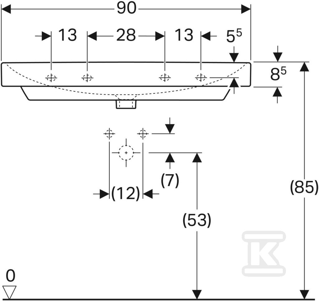 Smyle Square washbasin B90 cm, H16.5 - 500.251.01.8