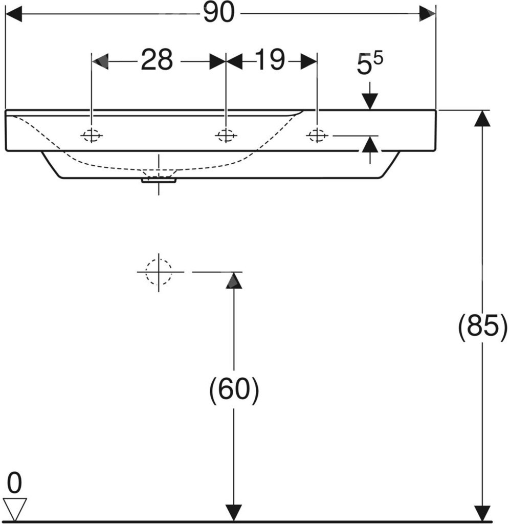 Umywalka Xeno2 90 cm, prawa, KT - 500.533.01.1