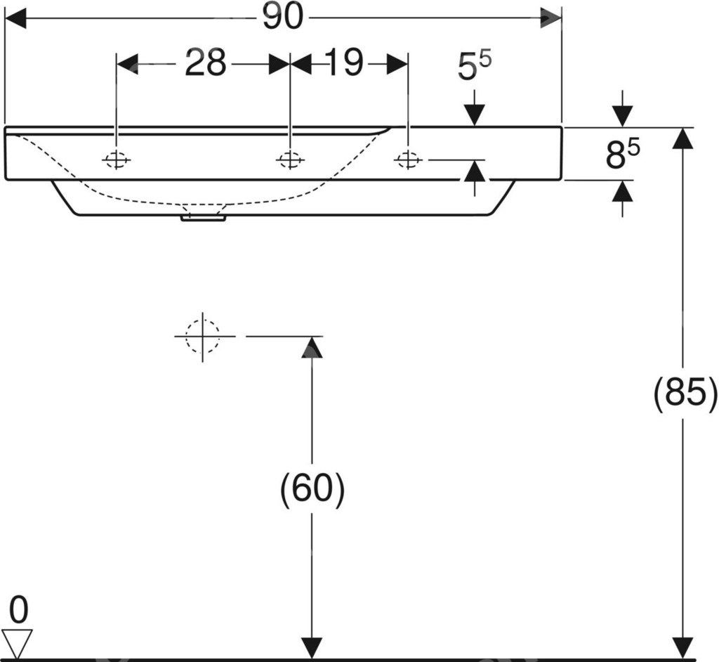 Umywalka Xeno2 90 cm, prawa, bez - 500.534.01.1