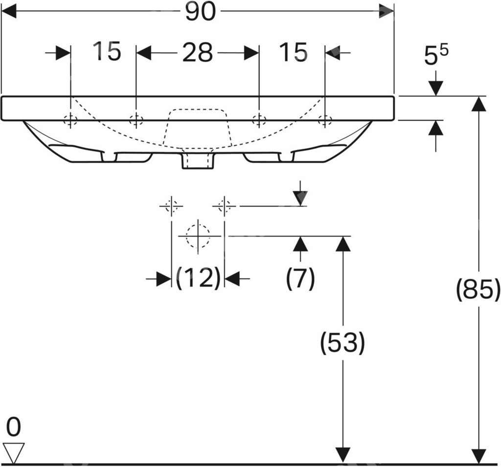 Umywalka Acanto, B90, b/otworu, z - 500.624.01.2