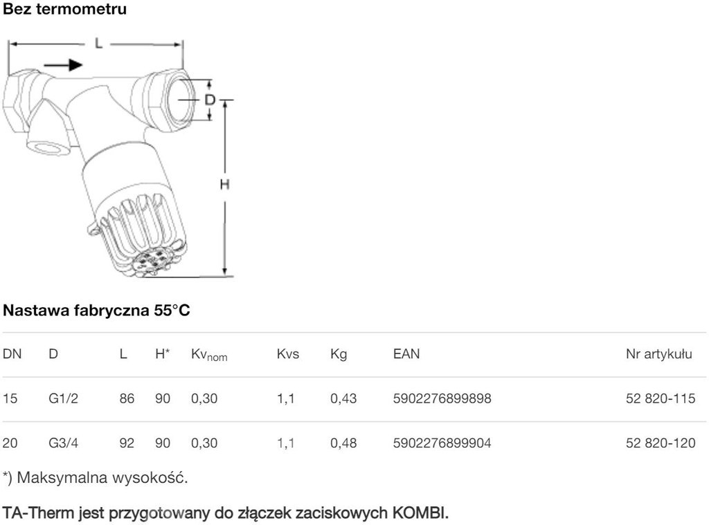 TA-THERM ZERO DN20 thermostatic valve - 52820120