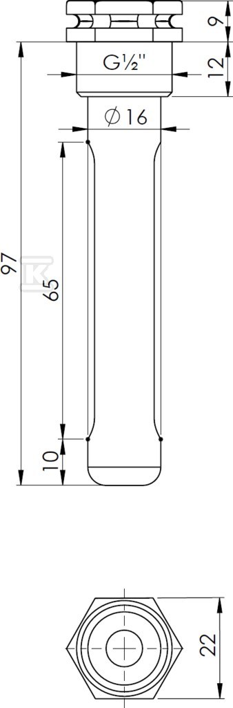 Thermowell pocket, 15 x 16 mm, L = 100 - 555012