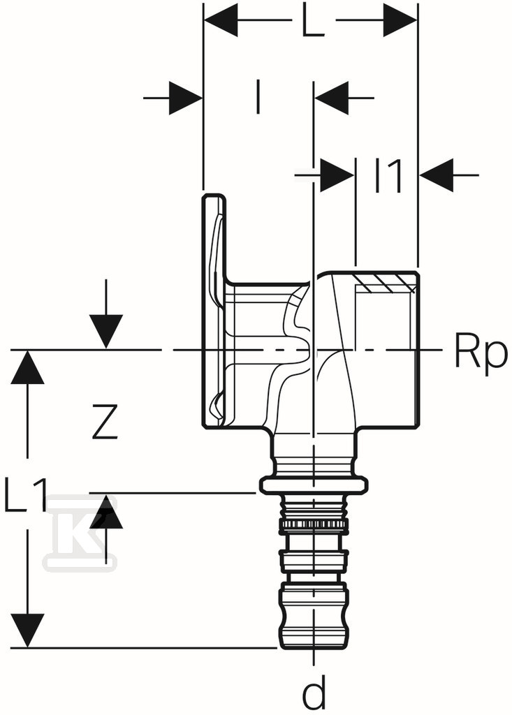 Geberit Mepla fittings L = 36 d16x1/2" - 601.289.00.5